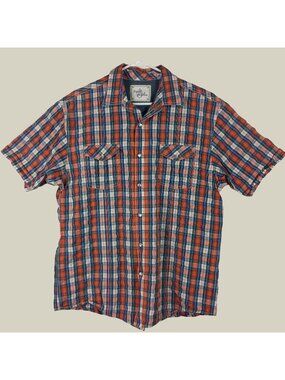 Age Of Wisdom Plaid Pearl Snap Shirt Short Sleeve Mens XL Summer Cowboy Western